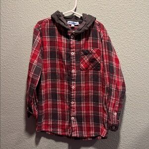Tommy Bahama Red and Gray Plaid Hooded Shirt Boys